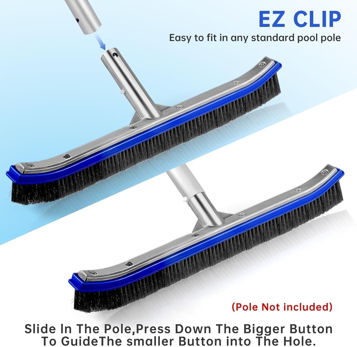 Pool Brush Head 18&Prime; Heavy Duty Floor Stainless Steel Metal Scrubber Wire