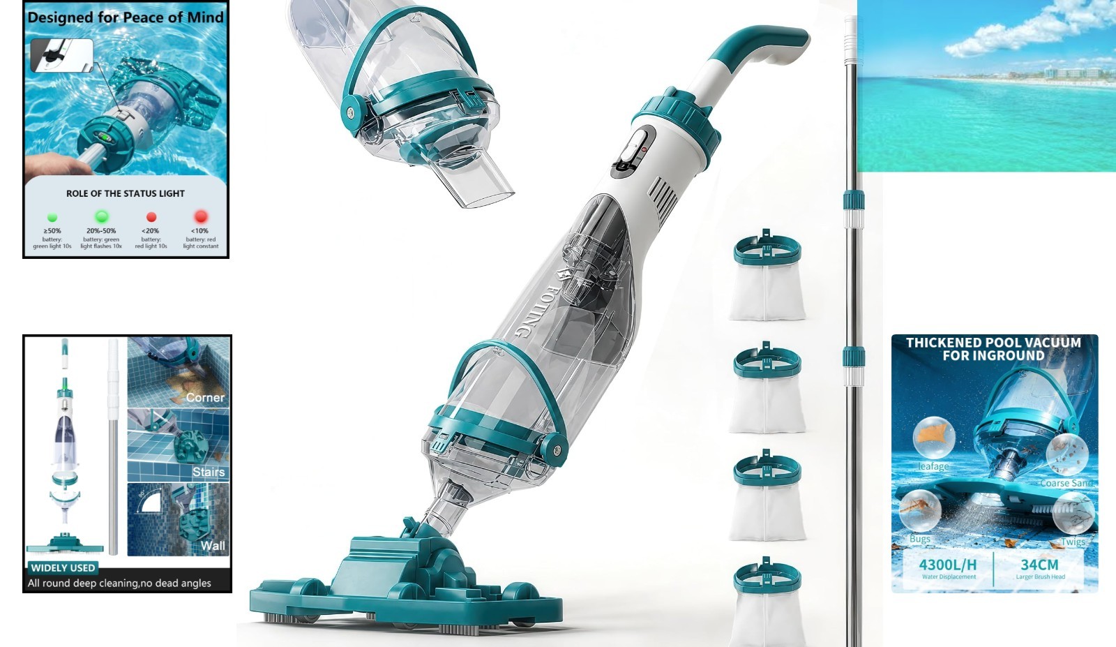Efficient Cordless Hot Tub Vacuum with Waterproof Design & Extendable Pole