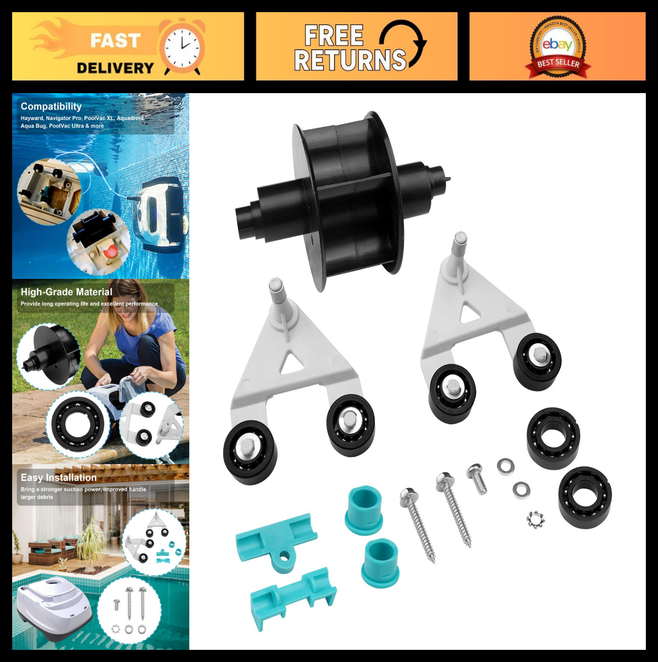 Universal Pool Vacuum A-Frame Turbine Kit, Compatible with Hayward Aquabug & Mor