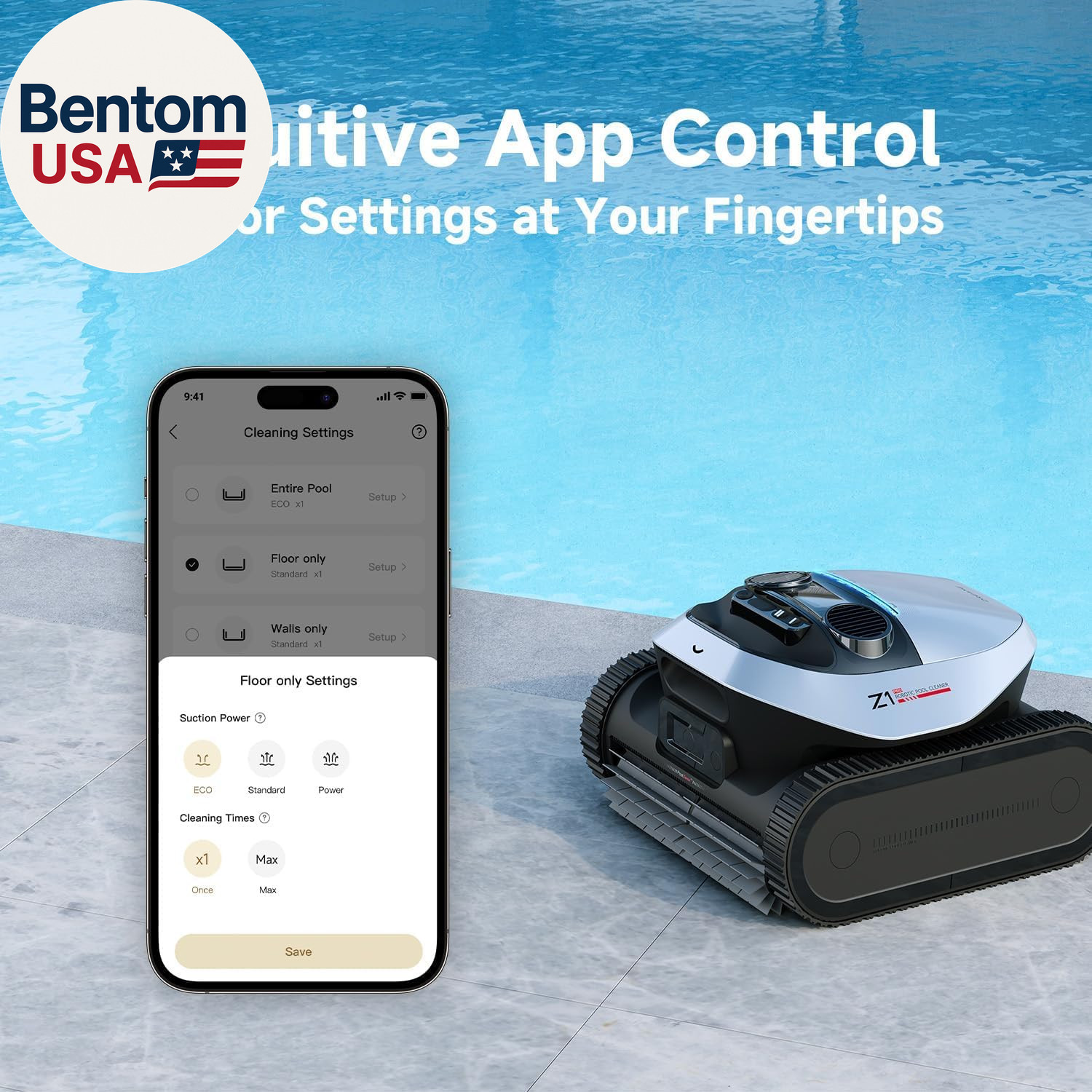 Z1 Pro Cordless Robotic Pool Cleaner, Lifi & APP Control, 8000 GPH Suction, Wall
