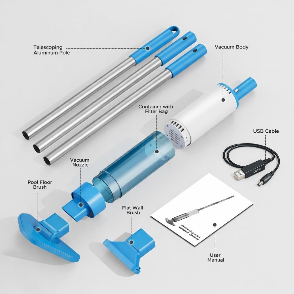 OVIA Ocean10 Cordless Pool Vacuum; Hot Tub Spa Cleaner; 60 Min Runtime