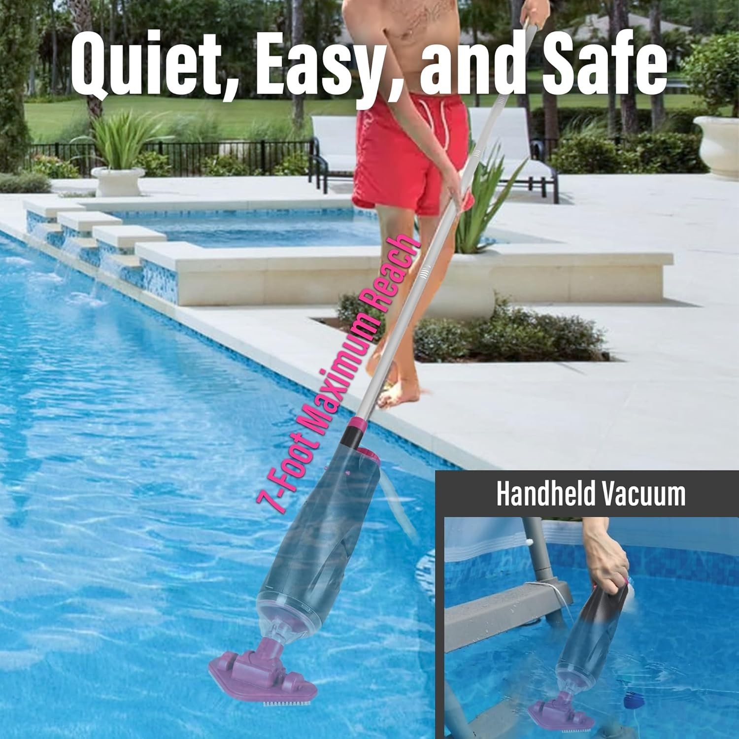 Cordless Pool Vacuum for Hot Tubs Small Pools Rechargeable 90Min Gray