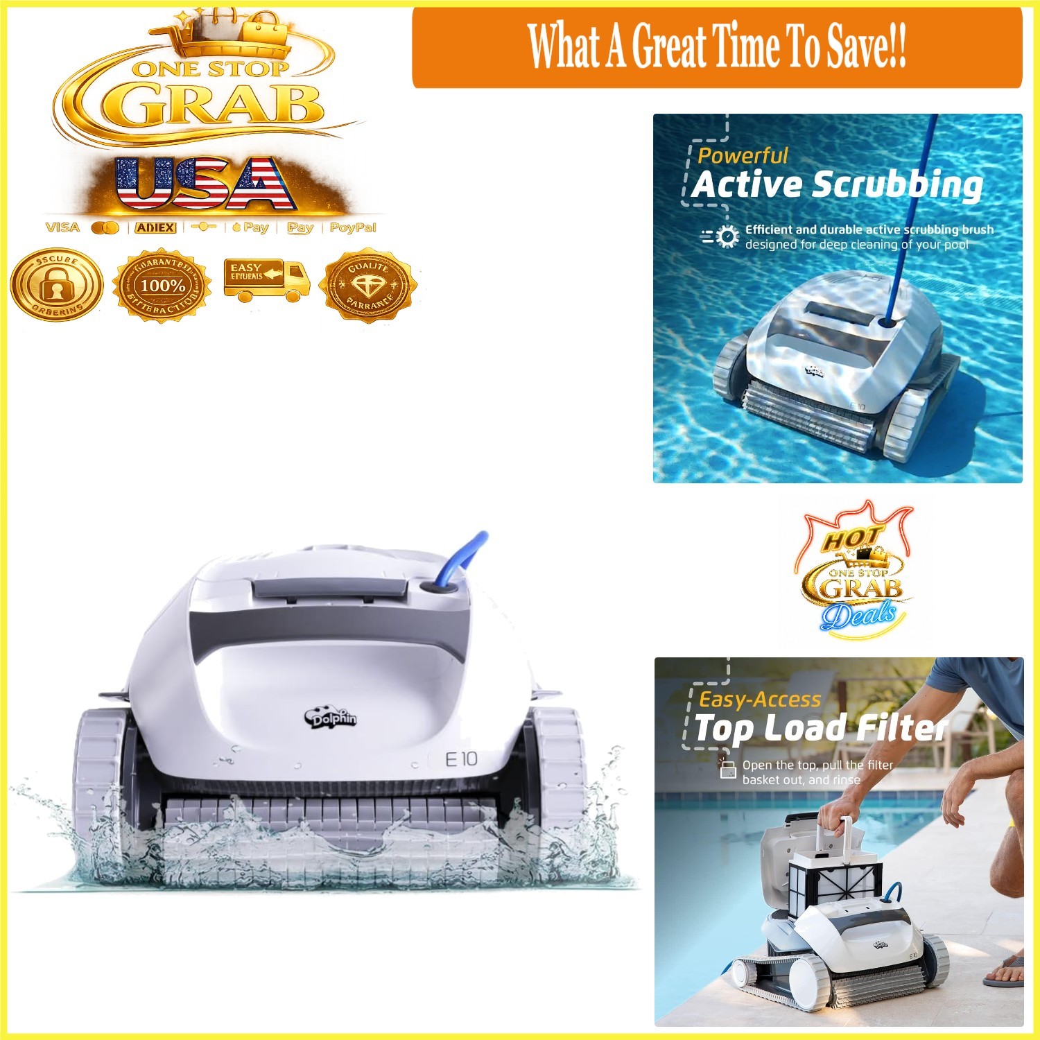 2026 E10 Robotic Pool Cleaner Active Scrubber Top Load Filter Above-Ground Pools
