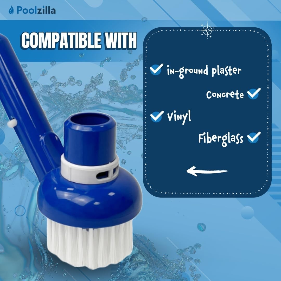 Pool Corner Vacuum Brush with Adjustable Ring for Concrete Vinyl Pools