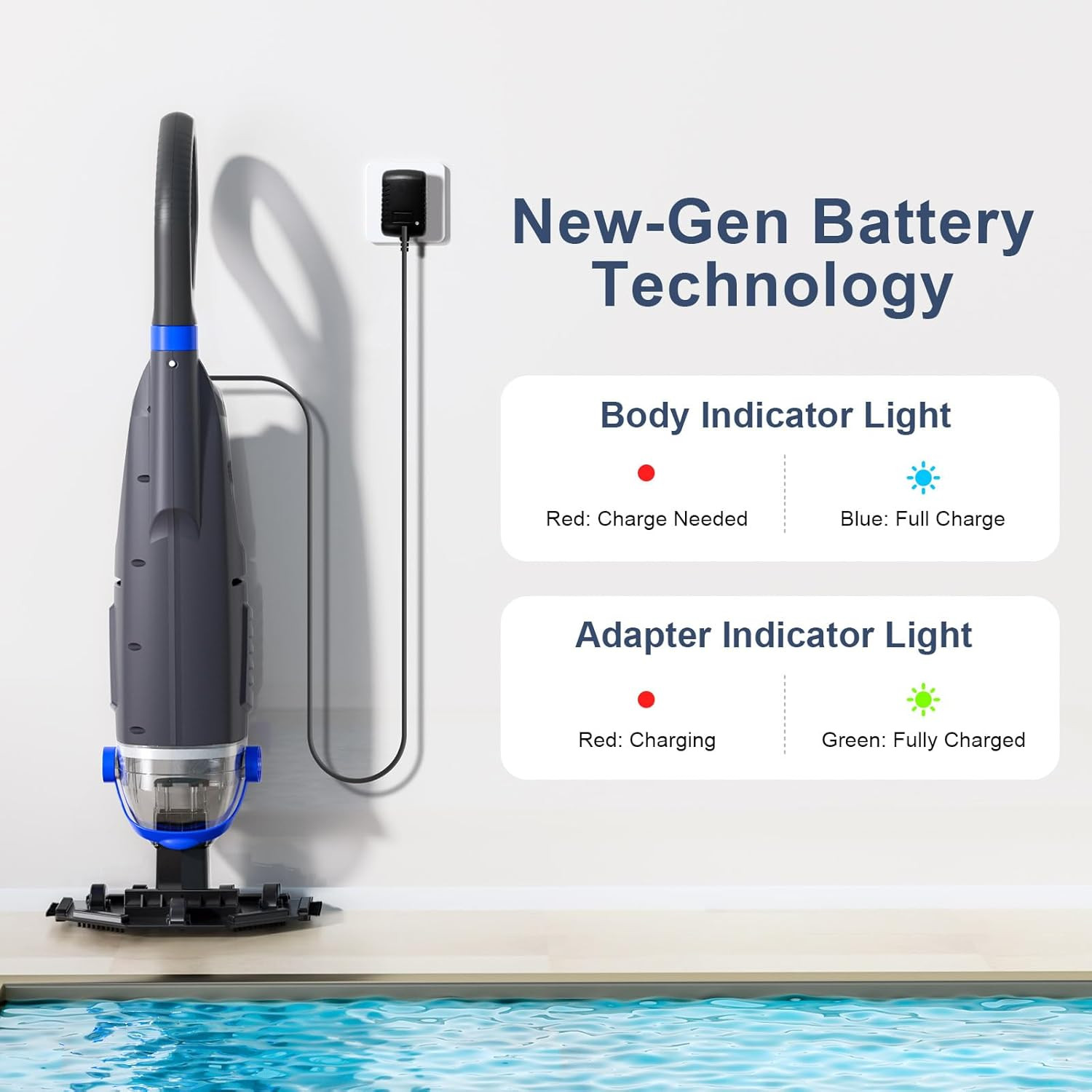Upgraded Cordless Pool Vacuum with Telescopic Pole, 60 Min Powerful Suction & La