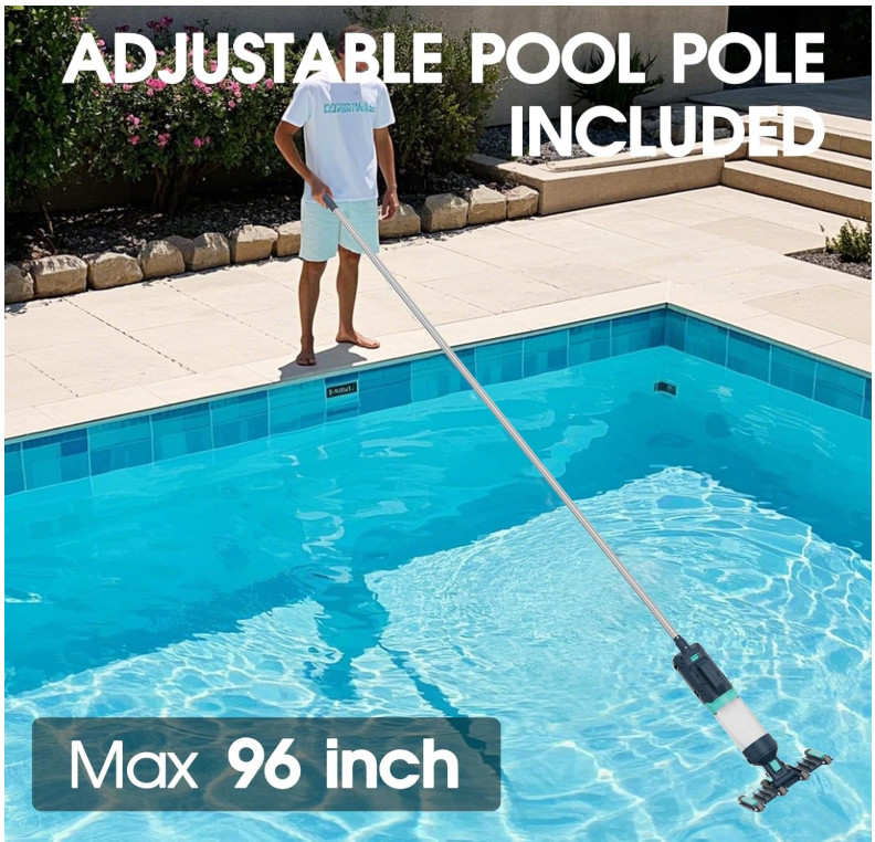 Heave Duty Handheld Pool Vacuum for Above Ground Pool – 18.9GPM Powerful Suction
