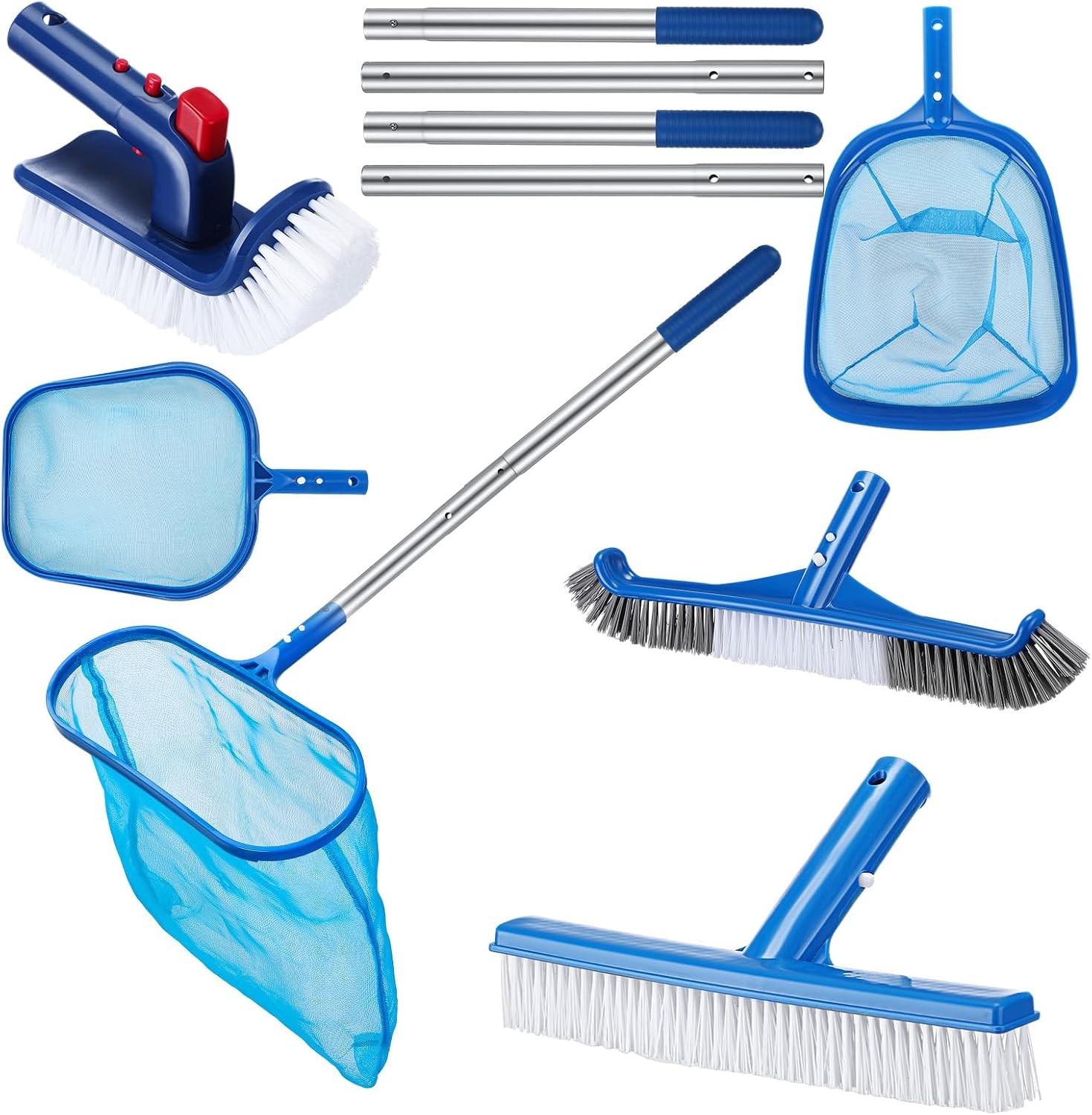 FillTouch Pool Cleaning Kit: 3 Skimmer Nets, 3 Brushes, Pole