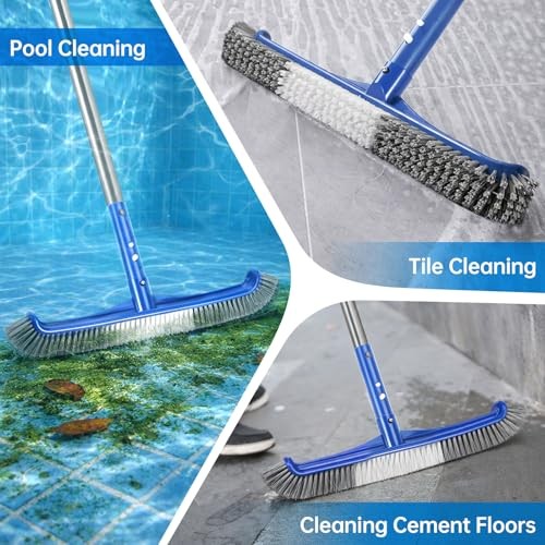 Pool Brush Head, Scrub Brush with Premium Nylon Bristles,Curved Ends High Blue