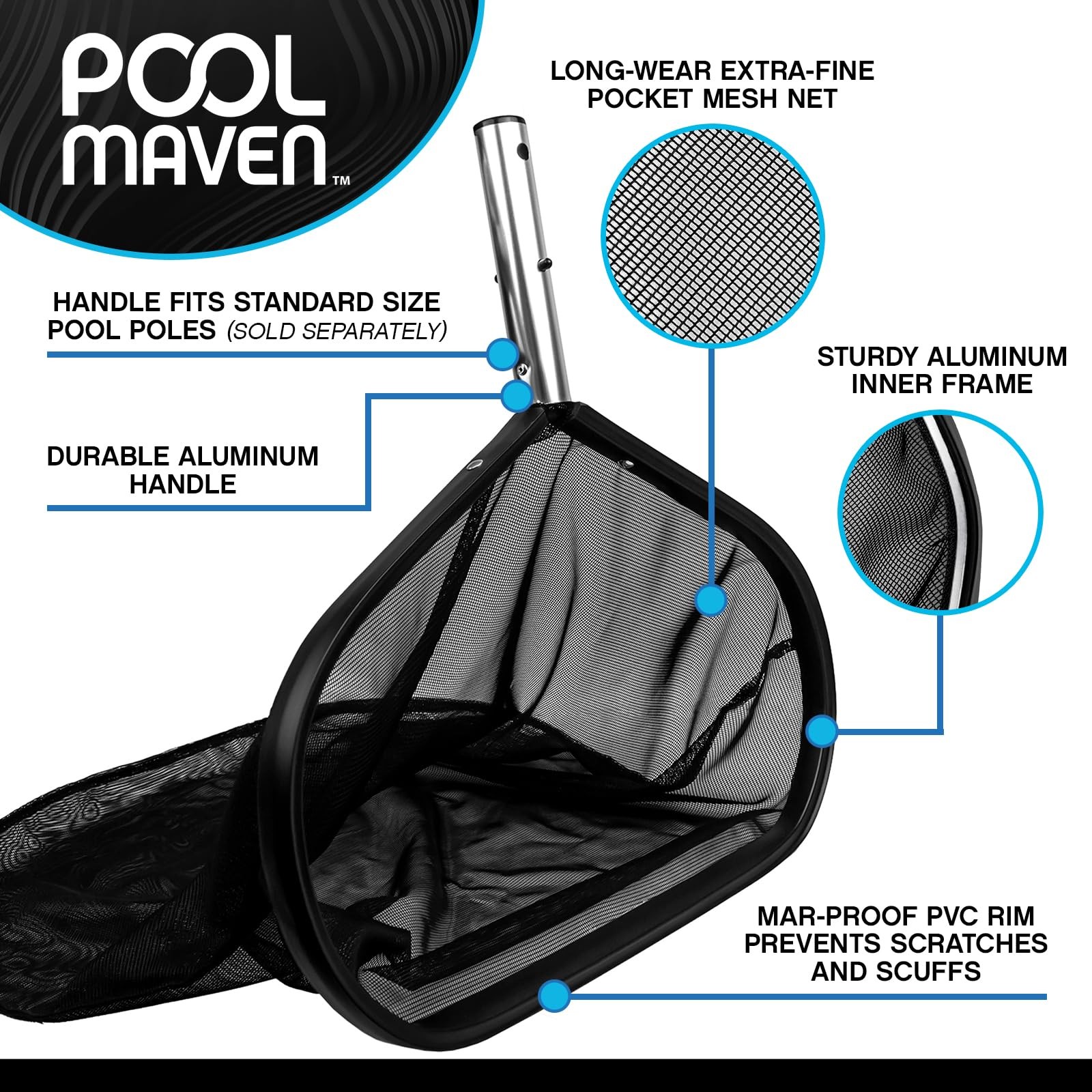 Poolmaven Performance Series Deluxe Heavy-Weight Aluminum Pool Leaf Rake Deep