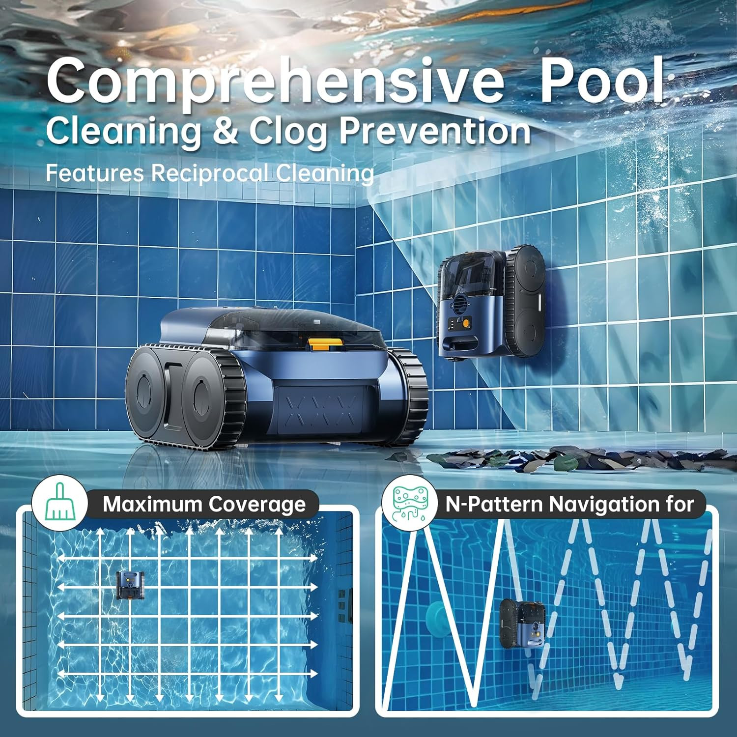 2026 Cordless Robotic Pool Cleaner Wall Climbing Pool Vacuum for Inground Pools