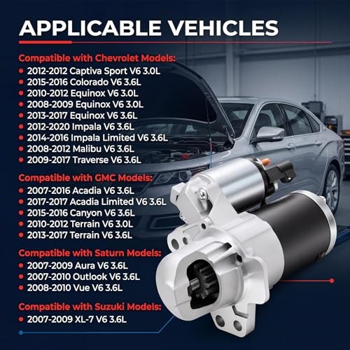 N New Starter Motor Replacement Compatible with Chevy Traverse 09-17, 17986