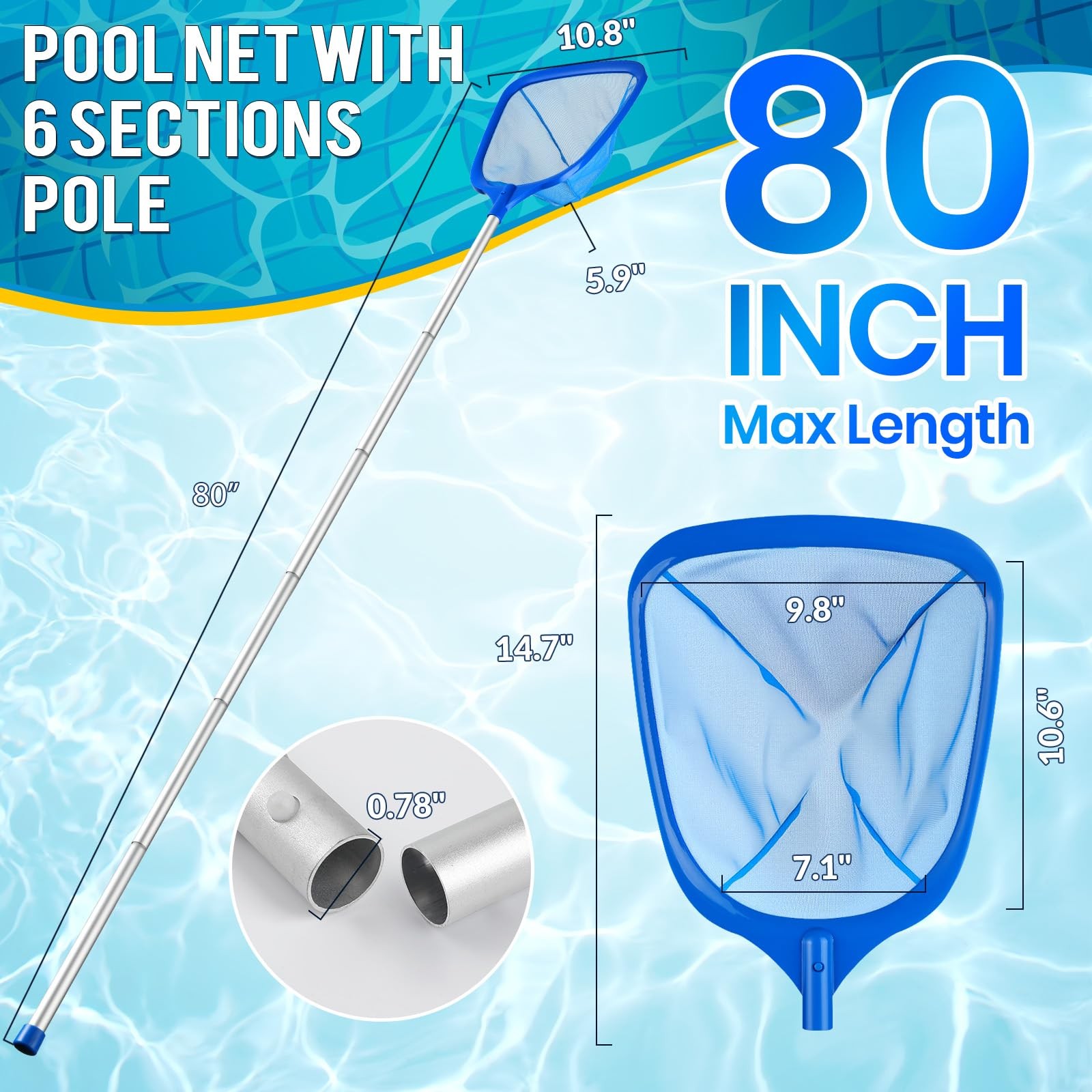 Pool Skimmer Net, Deep Pool Leaf Net with Reinforced Frame, Large Capacity Rake