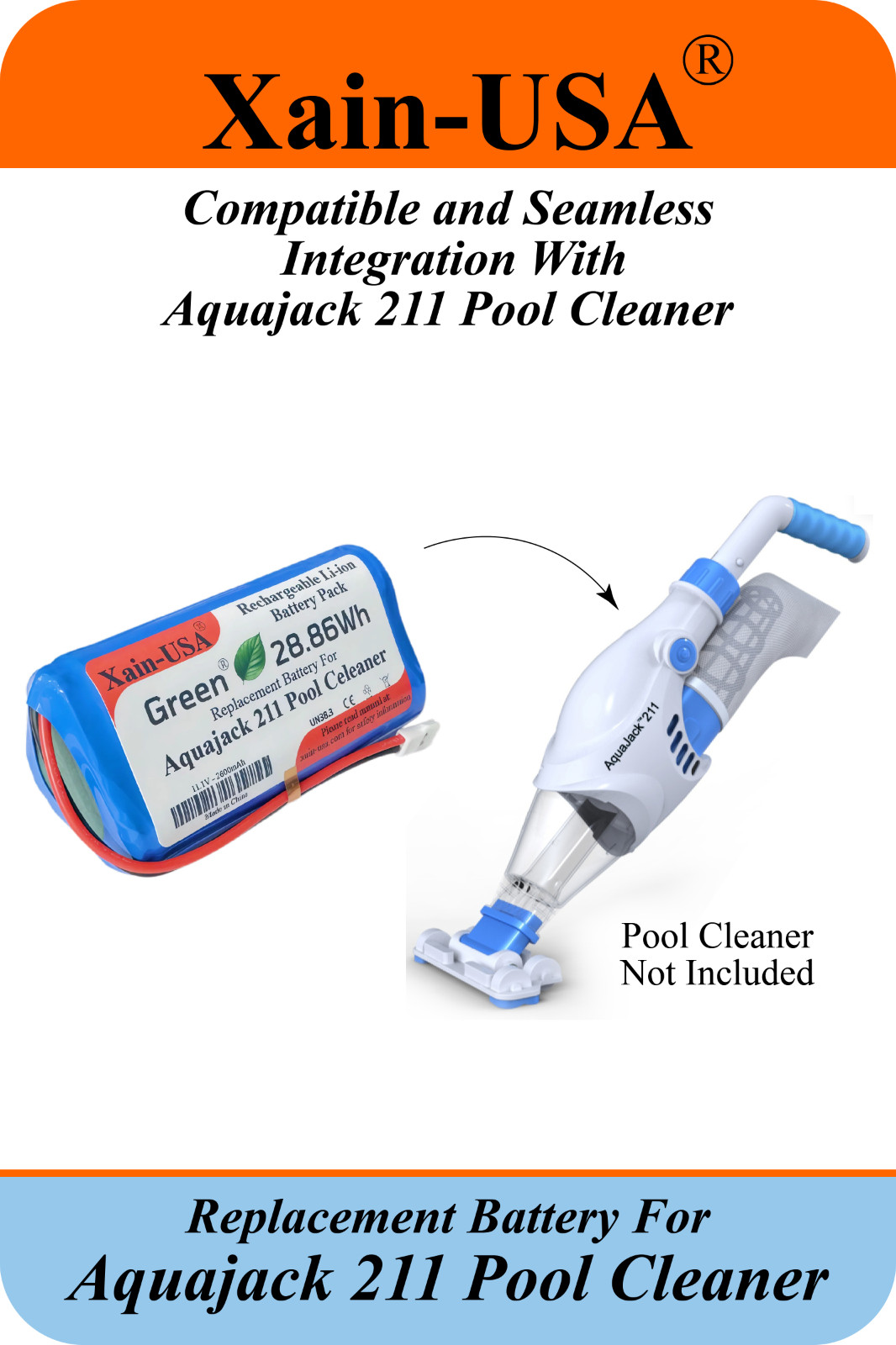 Replacement Battery for Aquajack 211 Pool Cleaner / 11.1V 2600mAh / 1000+ cells