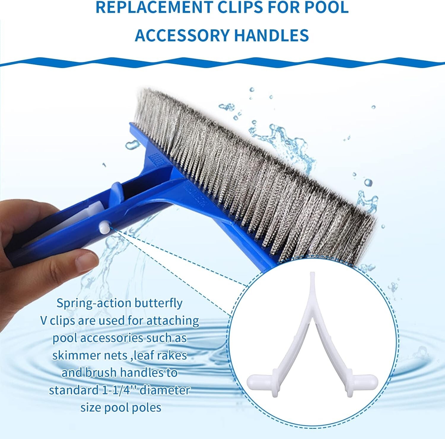 21 PCS Pool Butterfly Clips V-Clips Attachment Clip Replacement For Pool Brushes