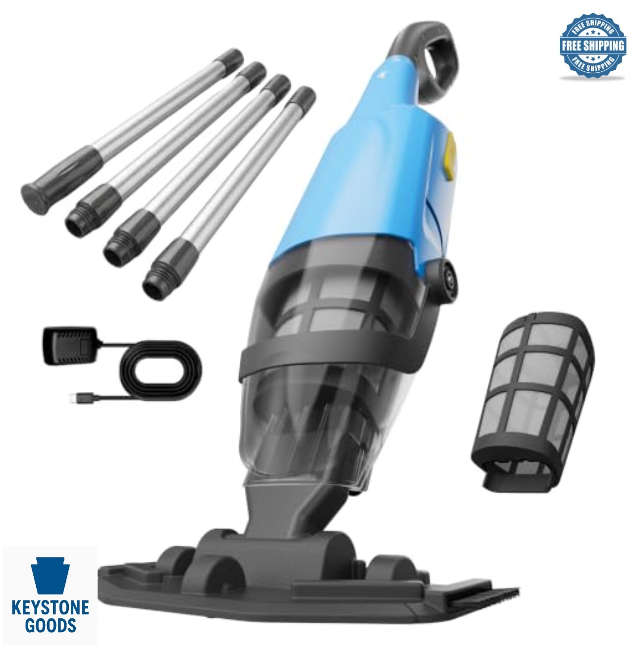 Cordless Handheld Pool Vacuum 18GPM Suction 87 Inch Pole 60 Mins Runtime