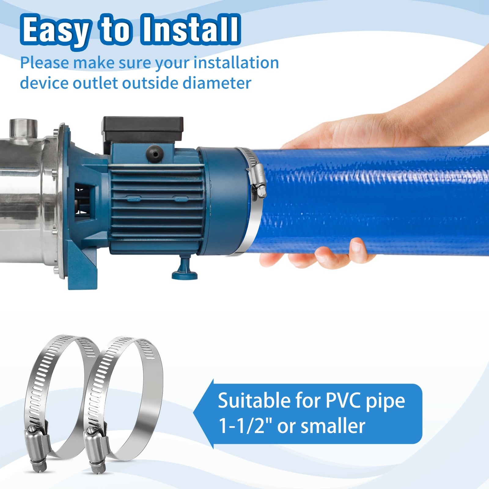 Pool Backwash Hose Heavy Duty Discharge Drain Pipe with 2 Clamps Water Transfer