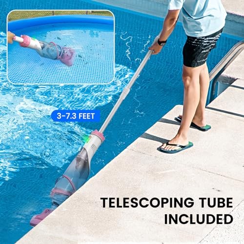Pool Vacuum for Above Ground Pool with a Telescopic Pole, Pink PC10 Pro