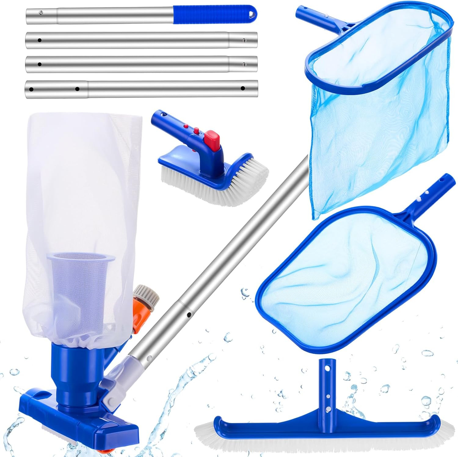 5 Pack Deluxe Swimming Pool Cleaning Kit with Vacuum, Brushes, and Nets