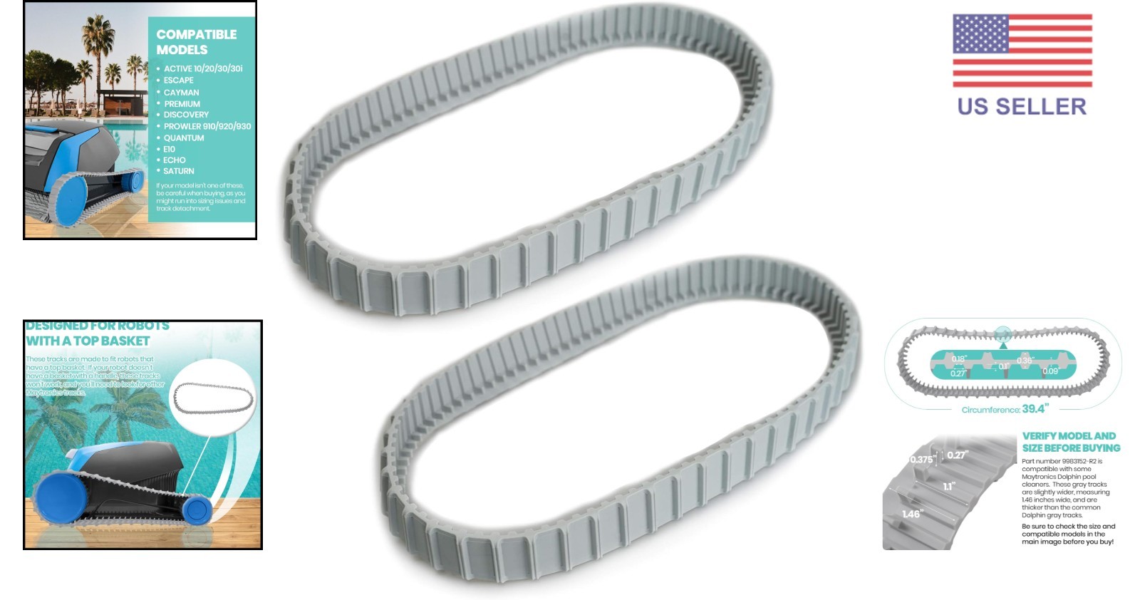 Durable Replacement Gray Tracks for Maytronics Dolphin Pool Cleaners 9983152-R2