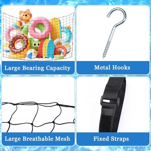 1 Piece Extra Large Pool Float Storage Net 70.8×47.2 inches with 20 70.8*47.2&Prime;