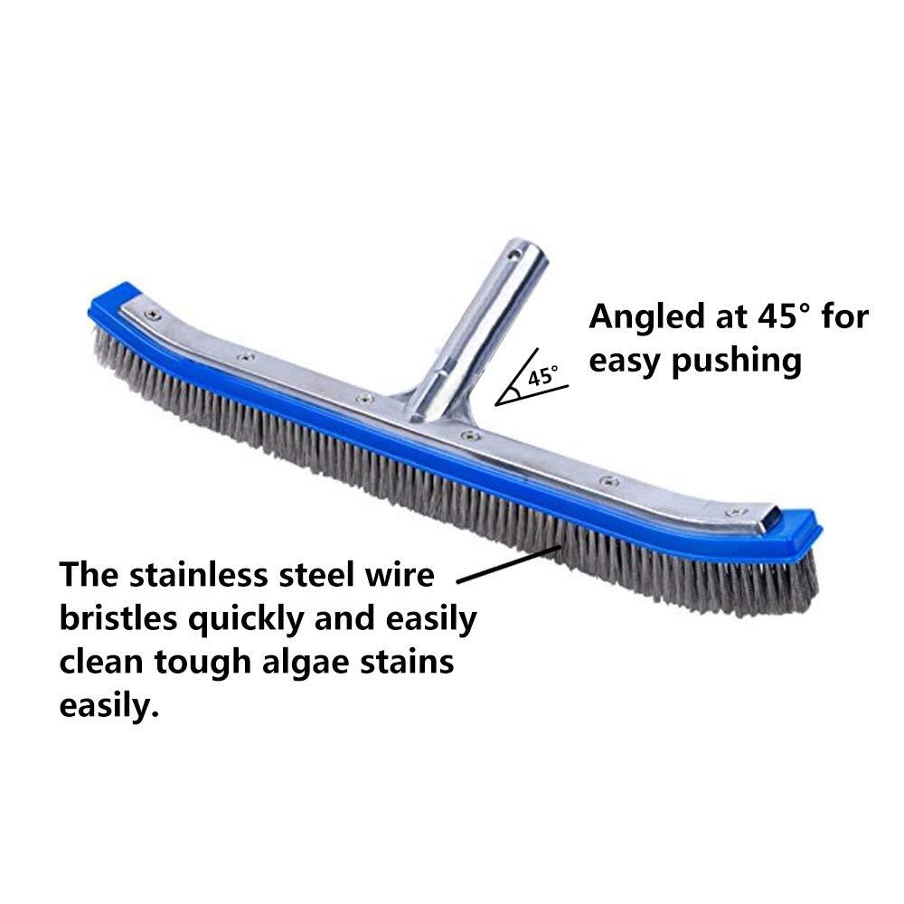18 Inch Heavy Duty Pool Brush Head w/ Stainless Steel Wire Bristles for Concrete