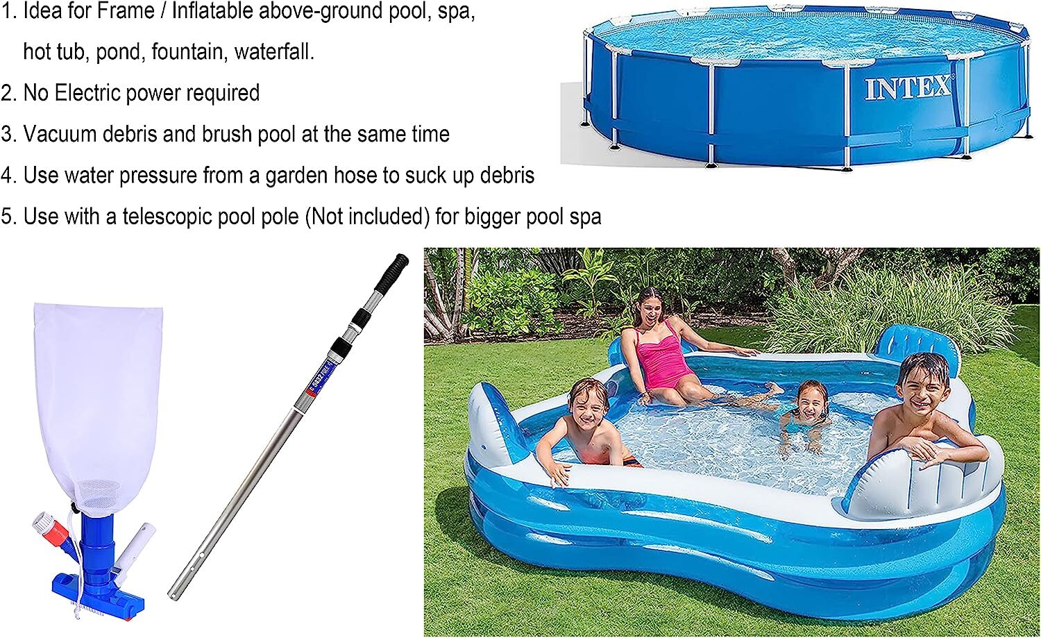 Above-ground & Inflatable Pool Jet Vacuum Cleaner (Use with a Telescopic Pole)