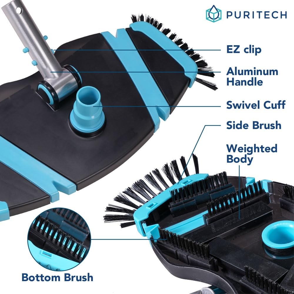 Heavy Duty Pool Vacuum Head with Side Brushes, Weighted Vinyl Safe Cleaner, 3…
