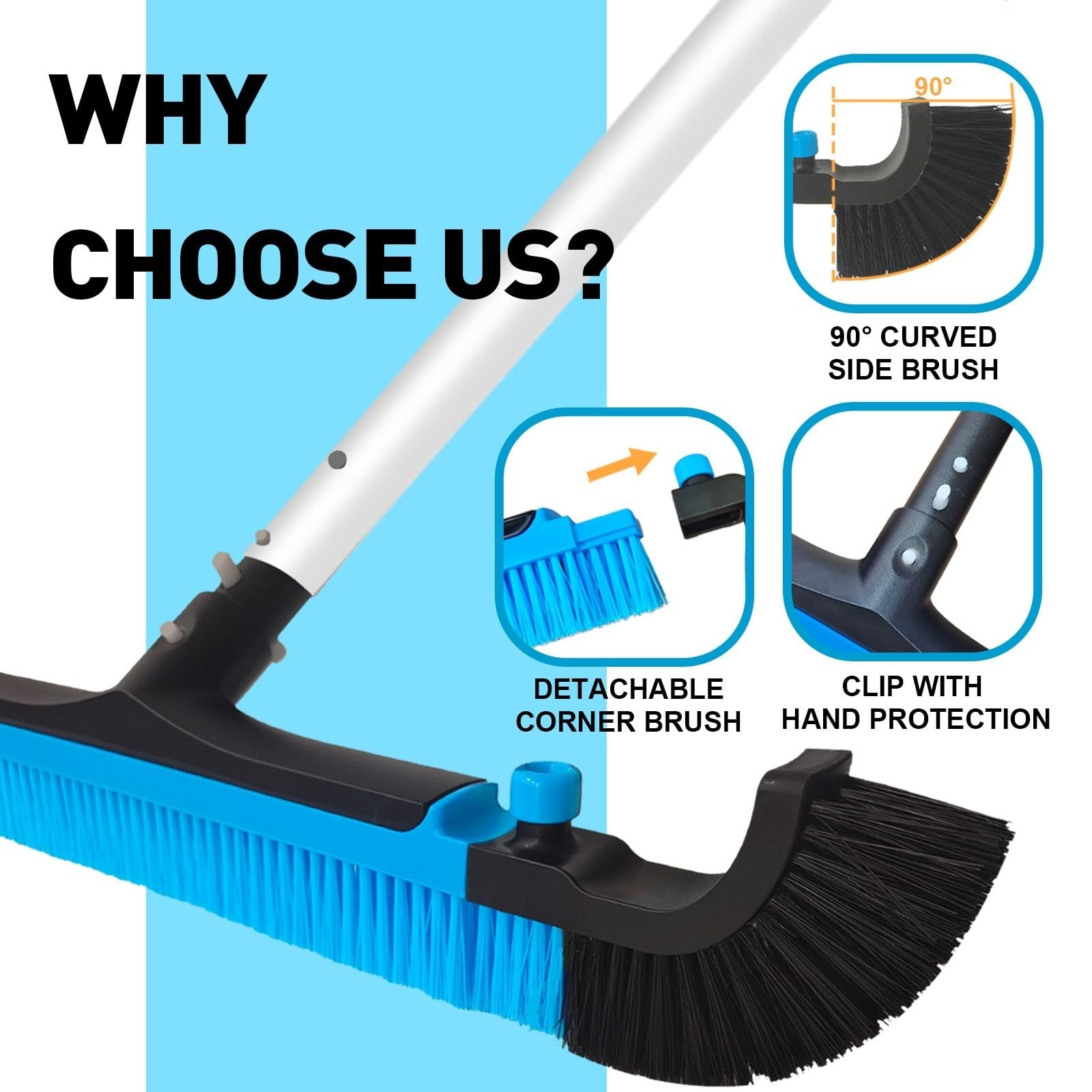 22&Prime; Extra-Wide Heavy-Duty Pool Brush with Detachable Corner Brush & Nylon Bristl