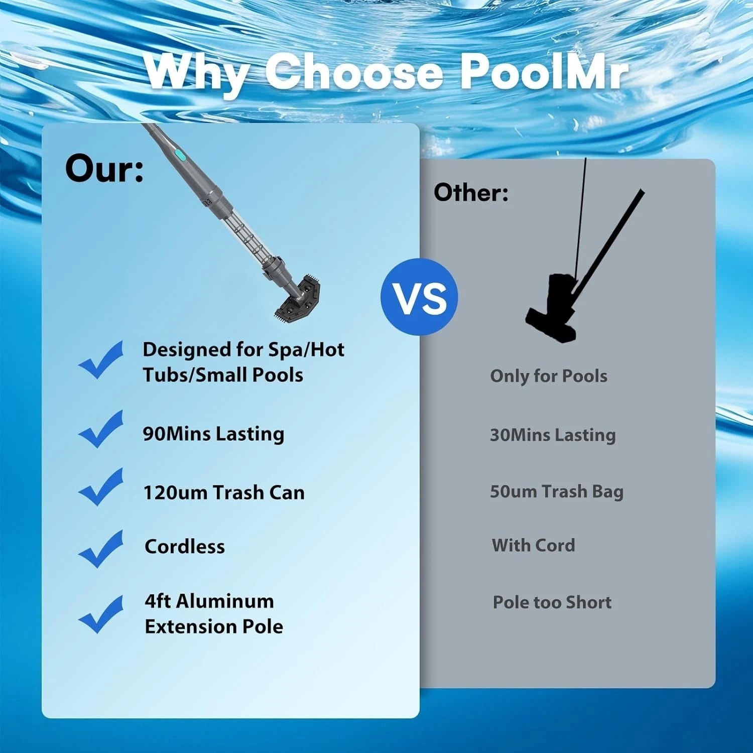 Cordless Hot Tub Vacuum Cleaner – 20W Strong Suction, Low Noise Operation