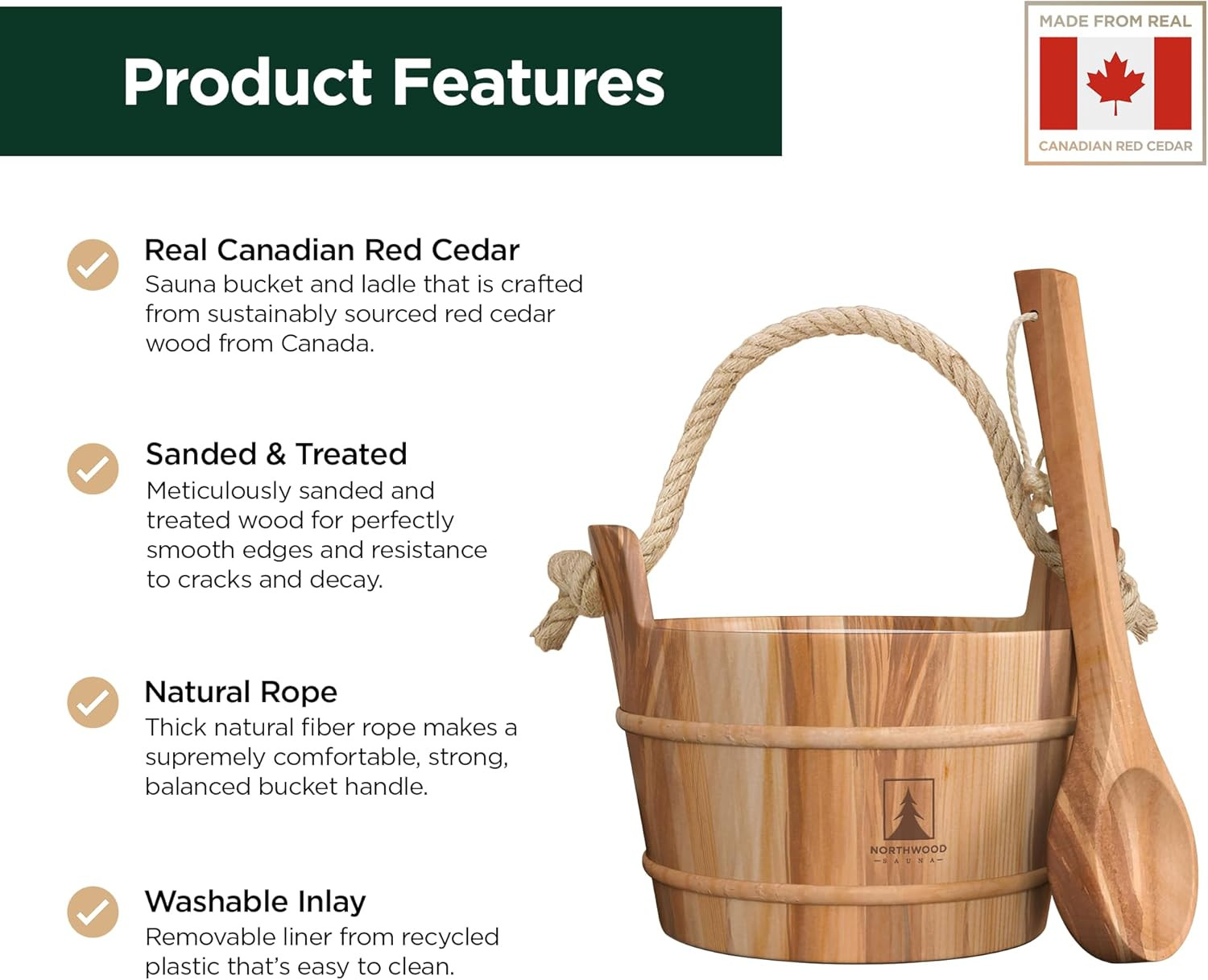 Handmade Canadian Cedar Sauna Bucket & Ladle Set – 1 Gallon Capacity