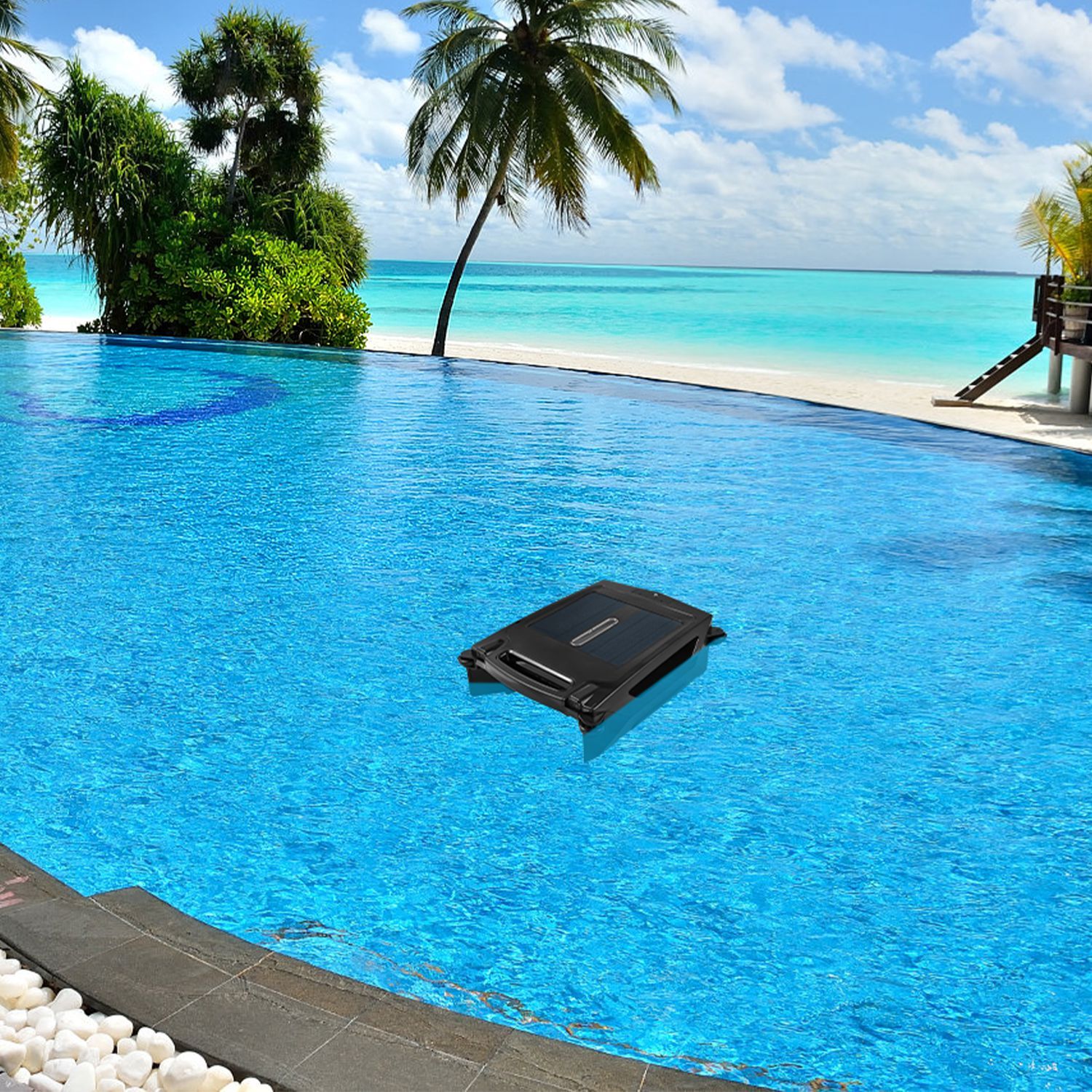 Solar Powered Robotic Pool Skimmer Swimming Pool Surface 2 Modes Surface &APP