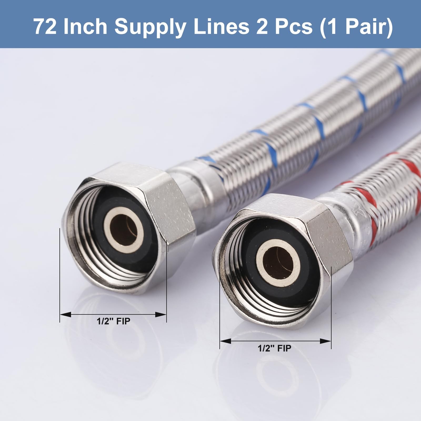72 Inch Length Faucet Hose 1/2” to 1/2”, ARCORA Braided 72 Inch, Silver