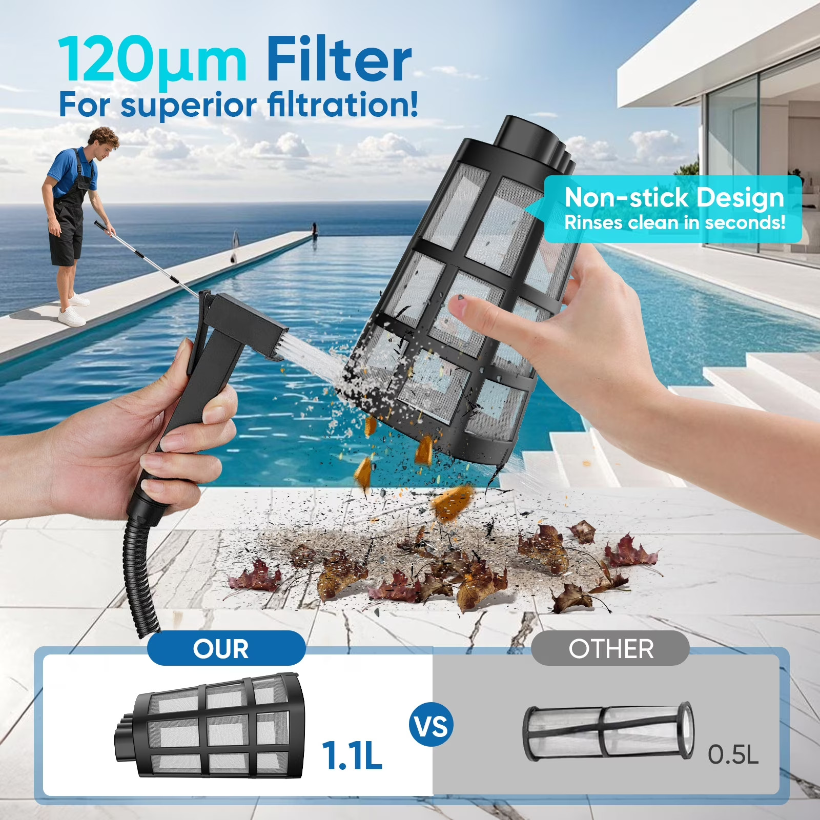 Efurden Cordless Handheld Pool Vacuum 60-Min Cleaner Above Ground Spa Hot Tub
