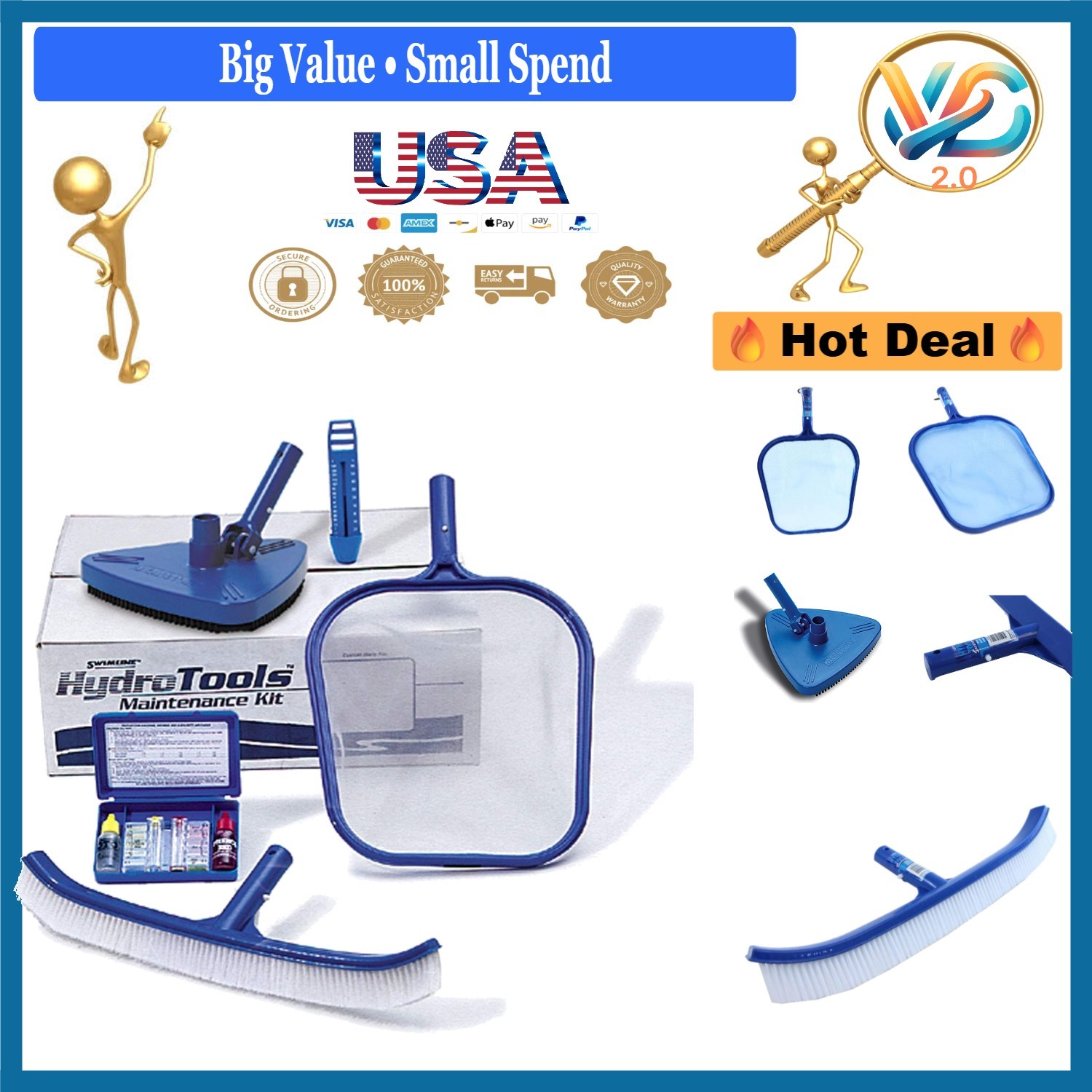 HydroTools Pool Maintenance Kit incl Vacuum Head Wall Brush Kit
