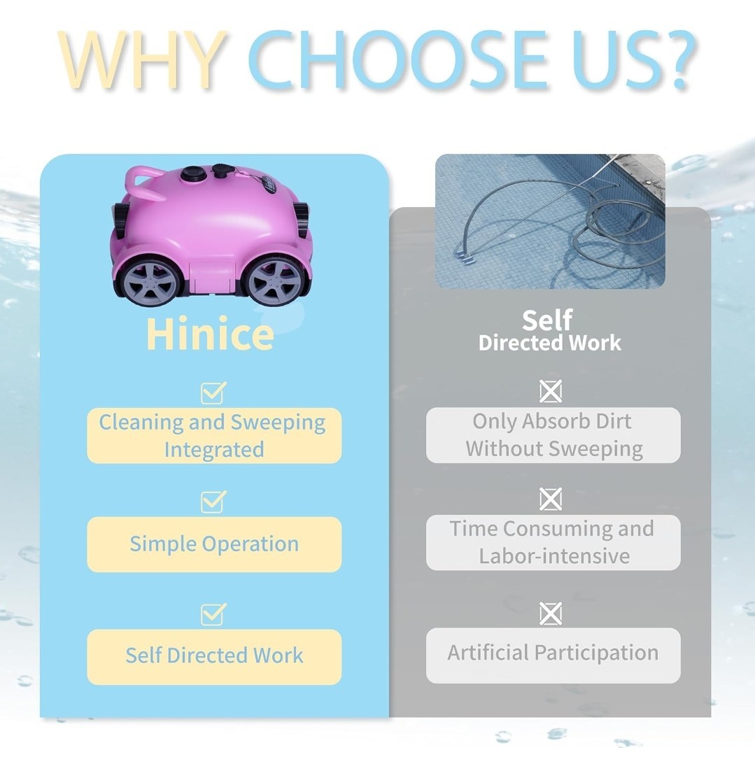 Hinice Cordless Robotic Pool Cleaner,Automatic Pool Vacuum Robot up to 2153 Sq F