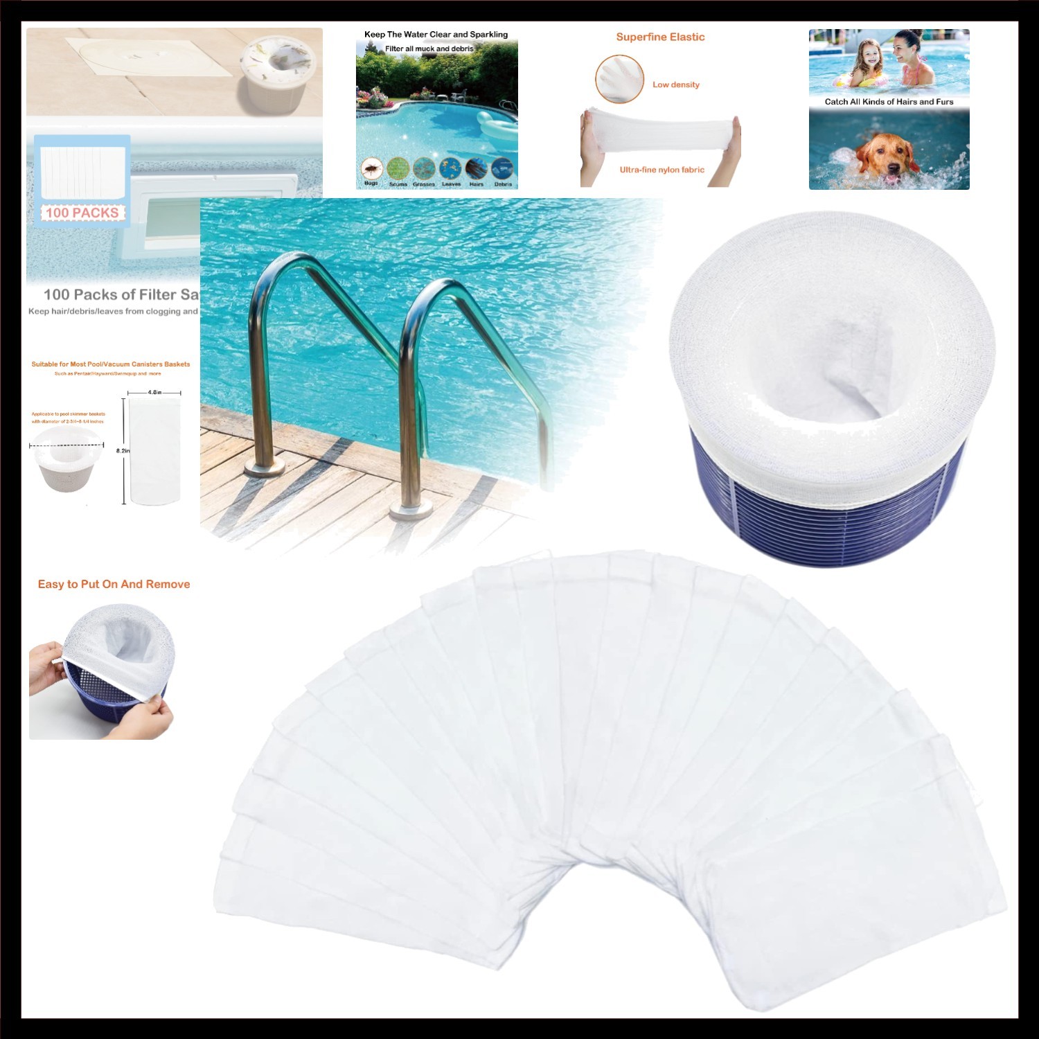 100 Pack Pool Skimmer Socks, Reusable Pool Socks for Skimmer Basket, Skimmer …