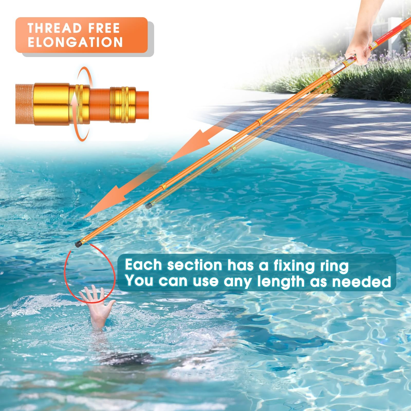 15ft Pool Safety Hook for Poles, Pool Rescue Hook, Life Hooks for Pools, Exte…