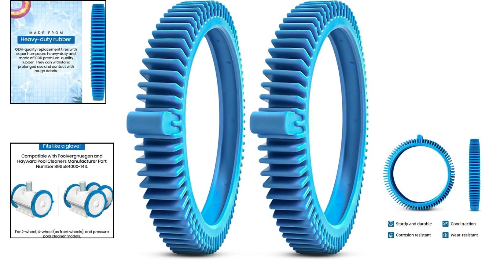 2-Pack Replacement Tires with Super Hump for Poolvergnuegen & Hayward