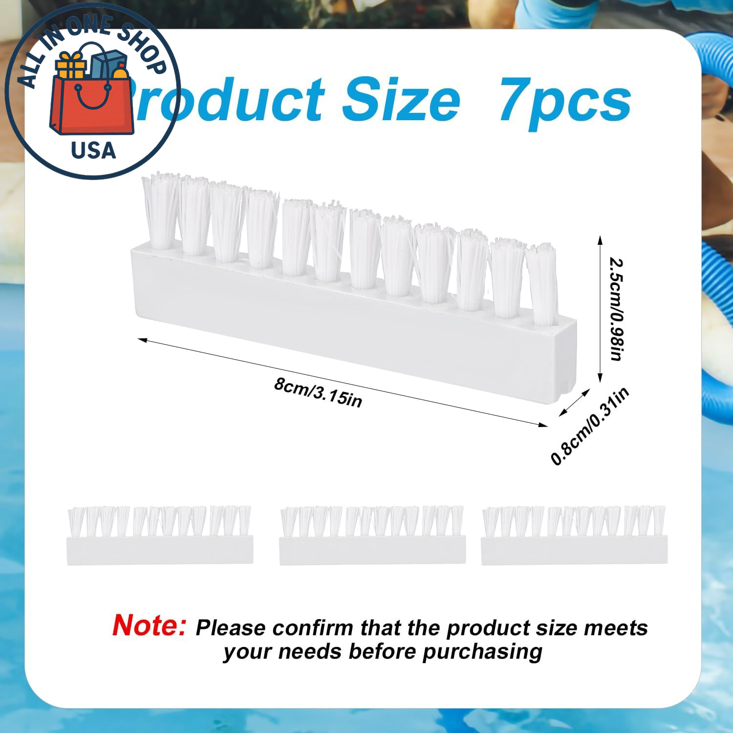 Pool Vacuum Head Brush Replacement Set, Universal Fit 7-Piece