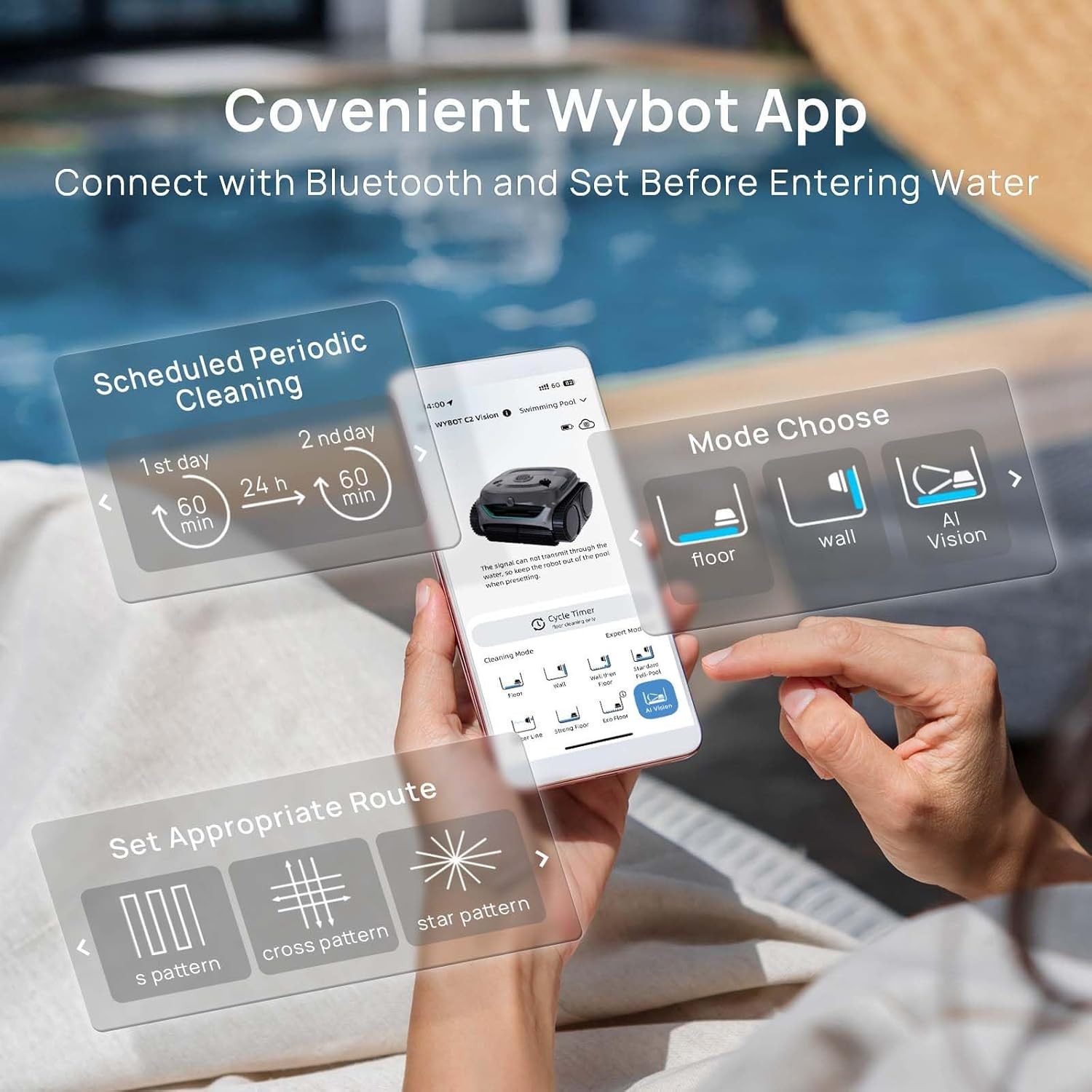 WYBOT C2 Vision AI Camera Cordless Pool Vacuum Robot for inground Pools