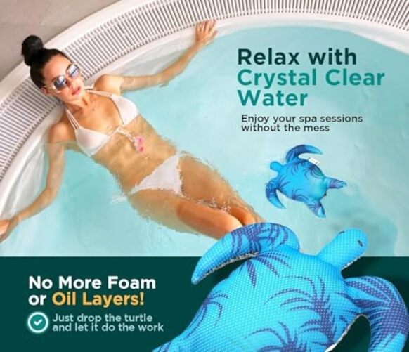 Hot Tub Scum Absorber Turtle, Scum Sponge for Hot Tub & 1-Pack + Cleaning Cloth