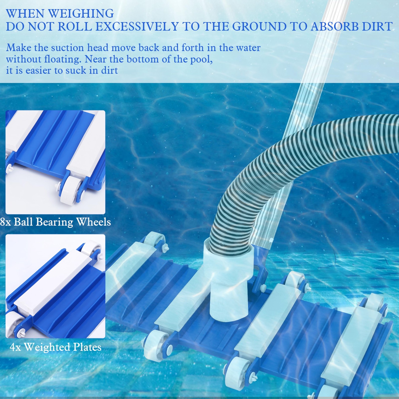 Pool Vacuum Head with Wheels,14&Prime; Heavy Duty Head, Pool Cleaner Vac Head, Flex…
