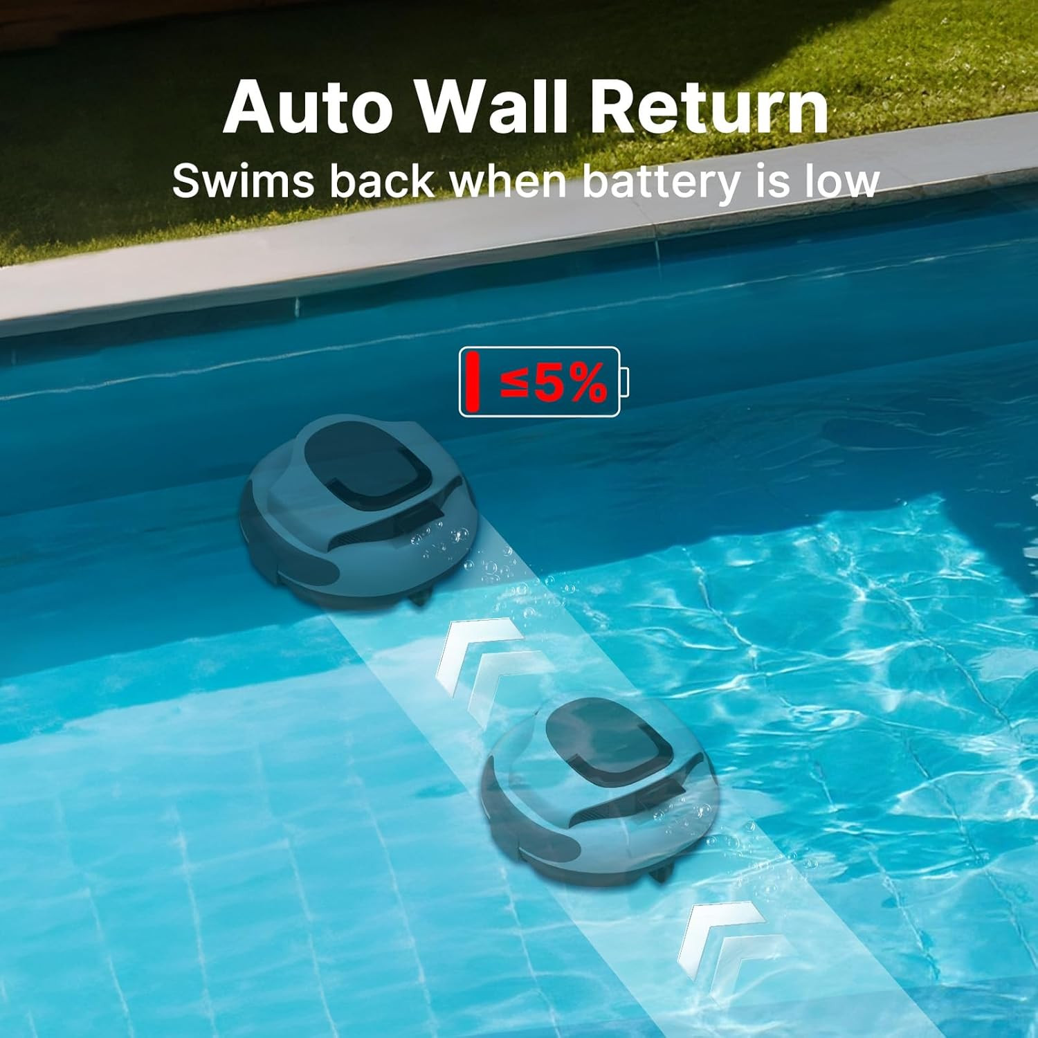 Pool Cleaner, 5000Mah Battery, 100 Minutes Runtime, 1000 Sq Ft Coverage, Automat