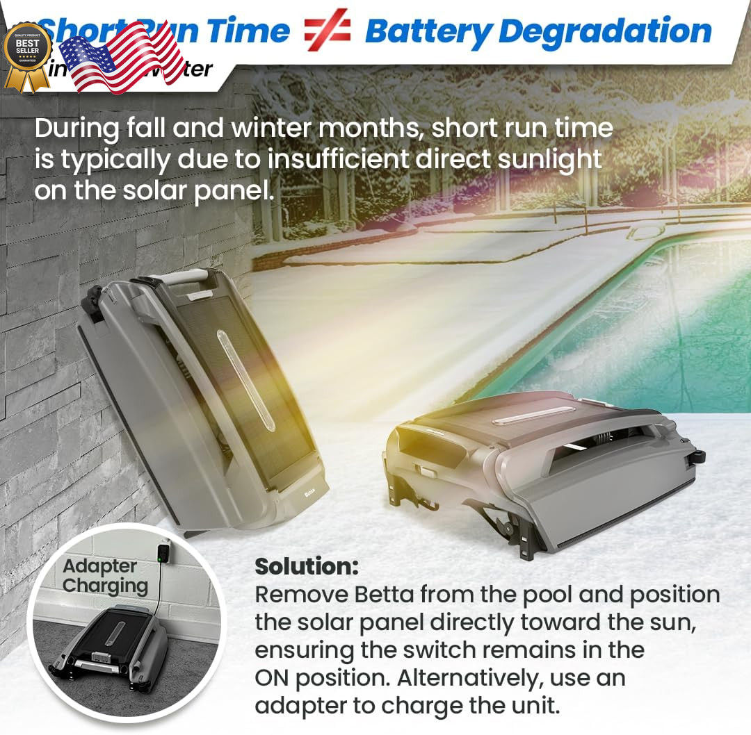 Betta SE Plus Solar-Powered Robotic Pool Skimmer with 24/7 Continuous Clean