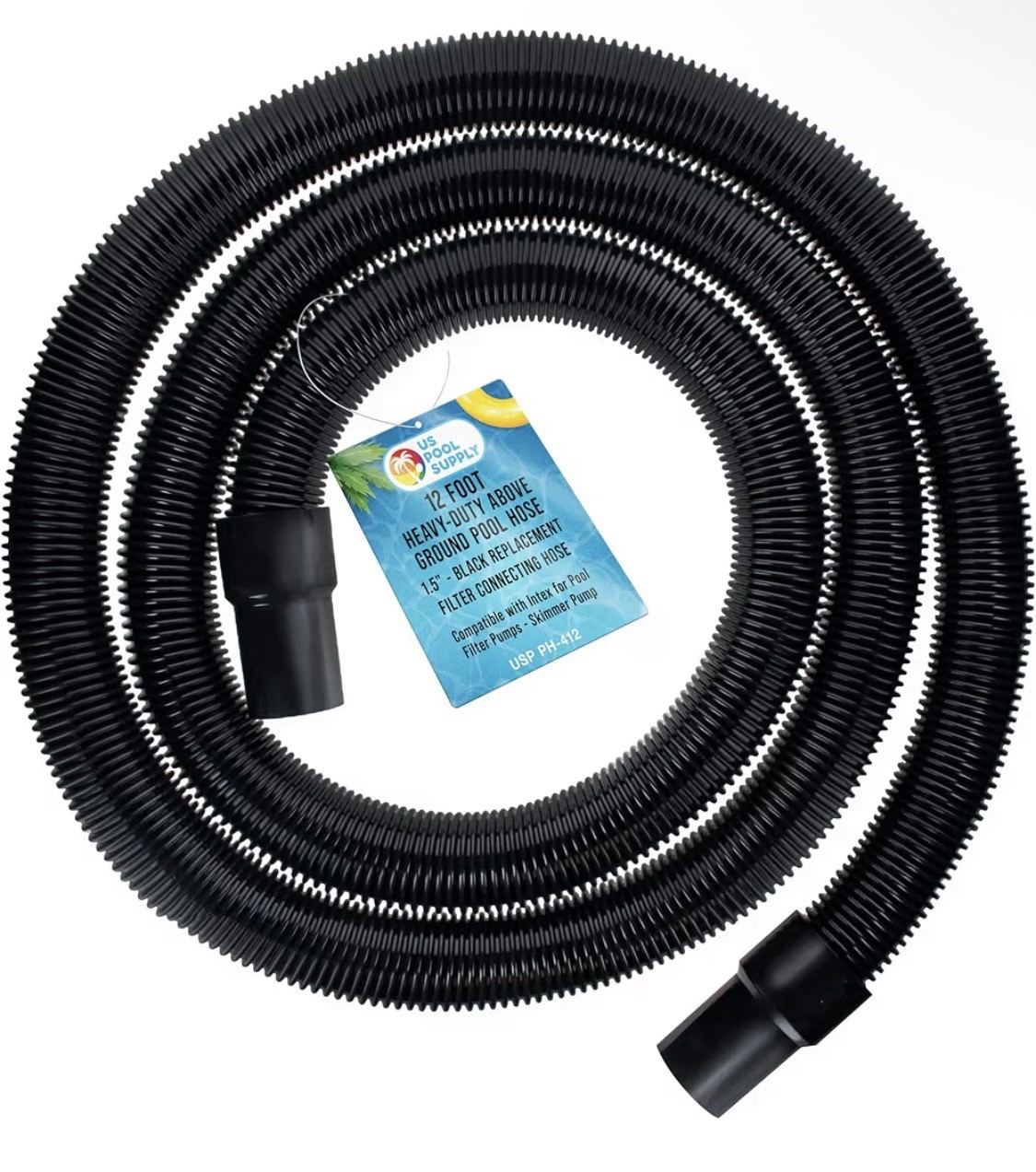 12 Foot Heavy-Duty Above Ground Pool Hose, 1.5&Prime; – Black Filter Connecting Hose