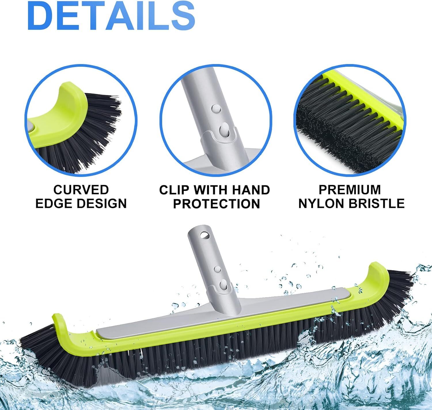 Curved Edge Pool Cleaning Brush With Aluminum Handle And Extra Wide Head