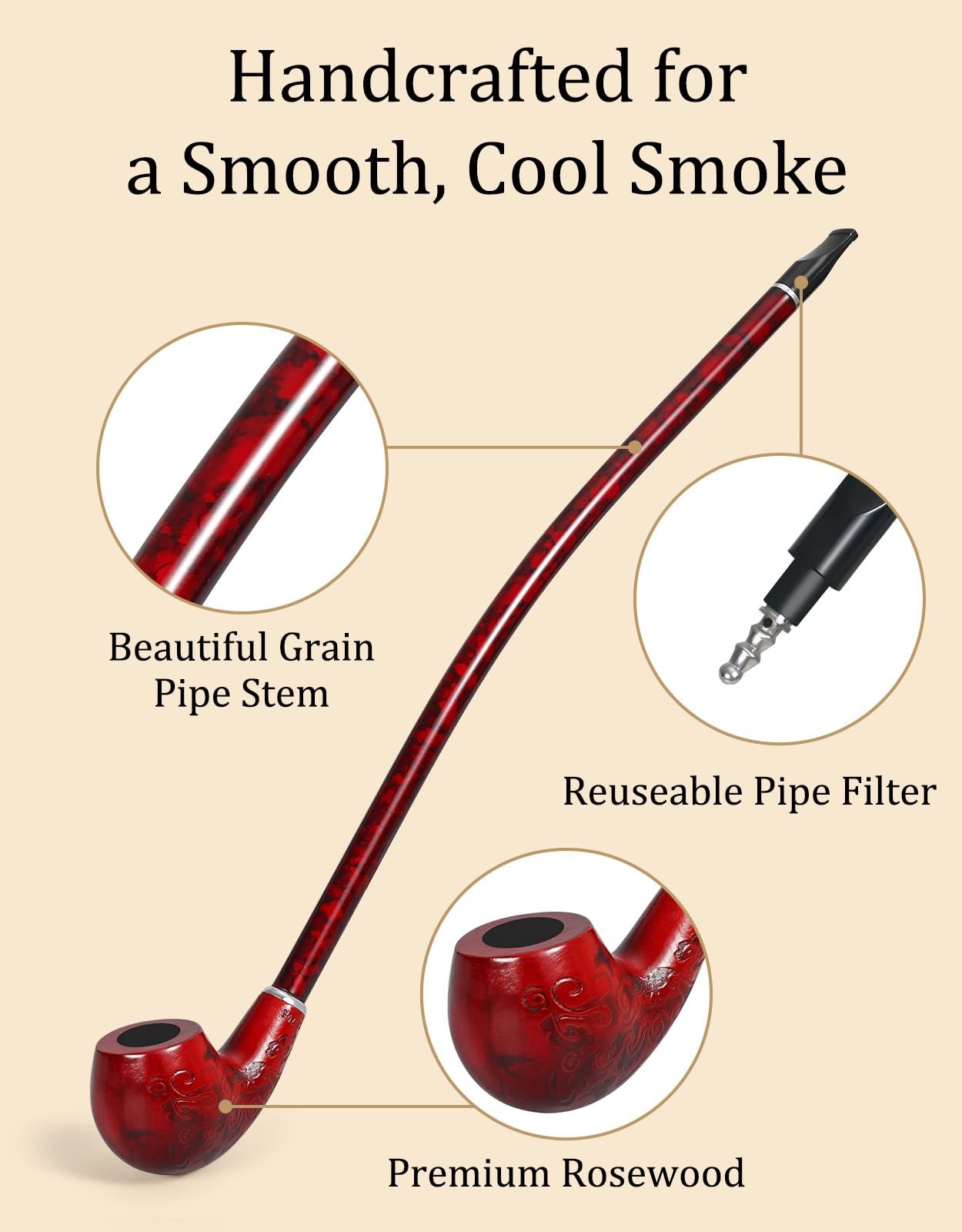 Joyoldelf Tobacco Pipe – Handcrafted 16&Prime;Length Large (Pack of 1), red