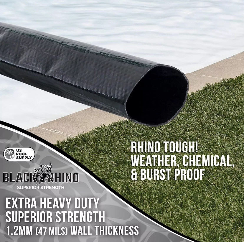 Black Rhino 1-1/2&Prime; x 50&prime; Pool Backwash Hose w/Hose Clamp – Thick 1.2mm (47 mils)