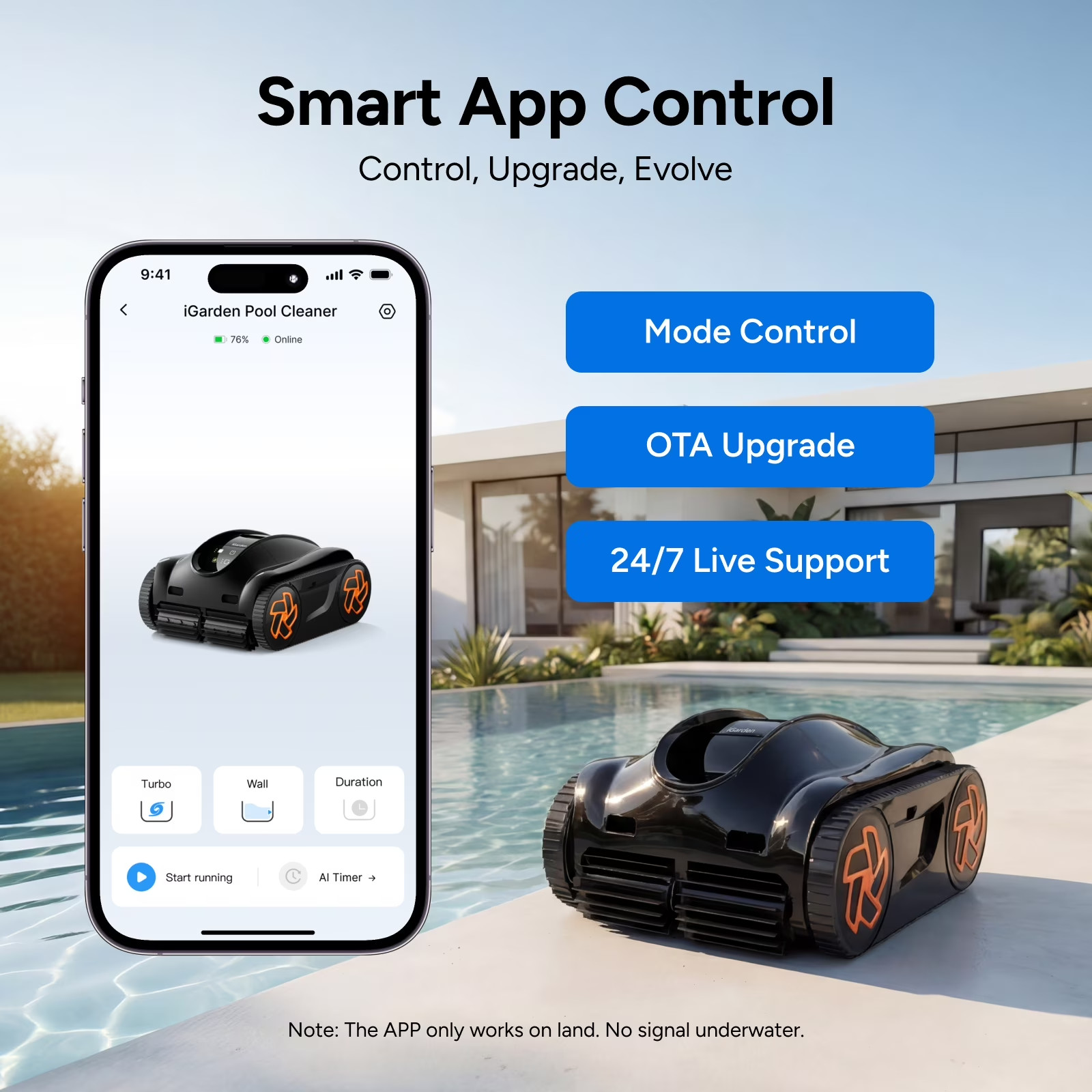 iGarden KN35 210Min Runtime APP Control Robotic Inground Pool Cleaner Vacuum