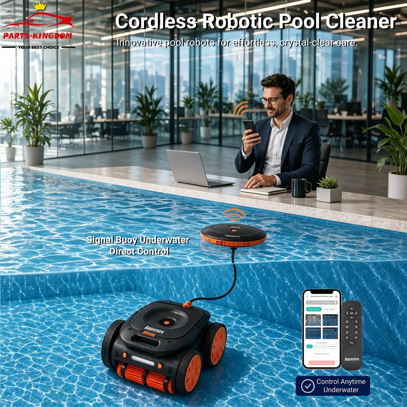 5460GPH Robotic Pool Cleaner with Signal Buoy, App&Remote, Smart Navigation, New